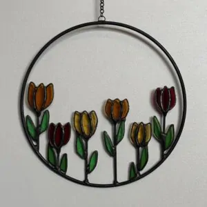 Glas in lood hanger: een ring met 6 tulpjes